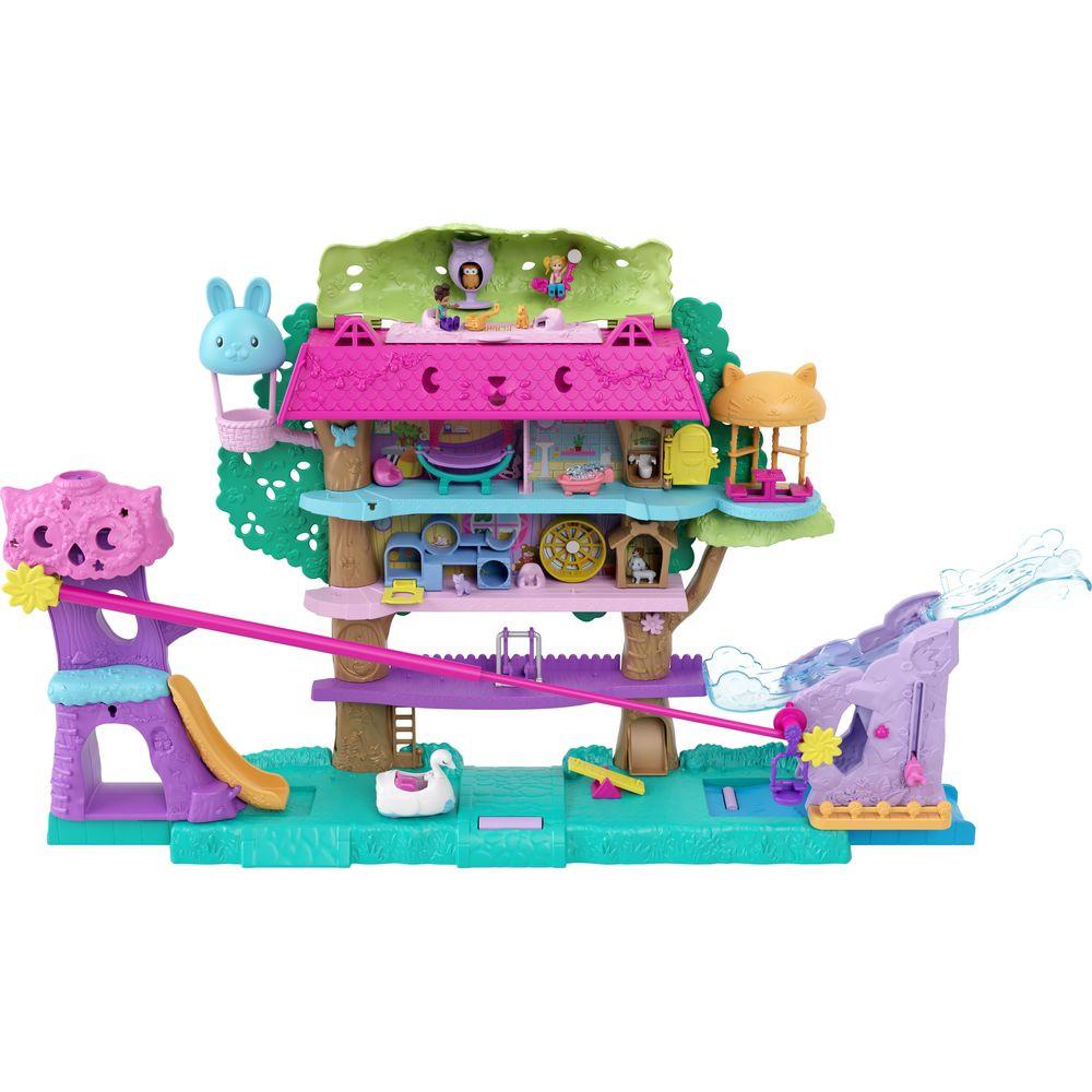 polly pocket  Polly Pocket Pollyville Casa sull'Albero dei Cuccioli, playset a 5 piani, 15+ pezzi gioco: 2 bambole, veicolo, 4 animali e molto altro ancora, idea regalo, Giocattolo per Bambini 4+ Anni 