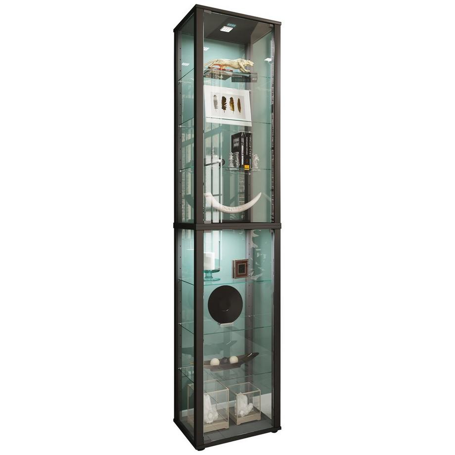Glasvitrine stehend | Vitrine Glas mit ESG-Sicherheitsglas | Maße ca. H. 227 x B. 50 x T. 38 cm | Standvitrine Glas | Modern und platzsparend | Glas