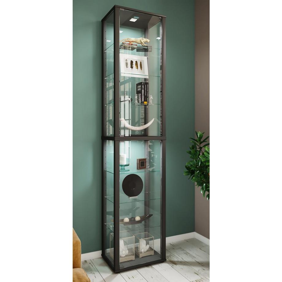 VCM Glasvitrine stehend | Vitrine Glas mit ESG-Sicherheitsglas | Maße ca. H. 227 x B. 50 x T. 38 cm | Standvitrine Glas | Modern und platzsparend | Glas  