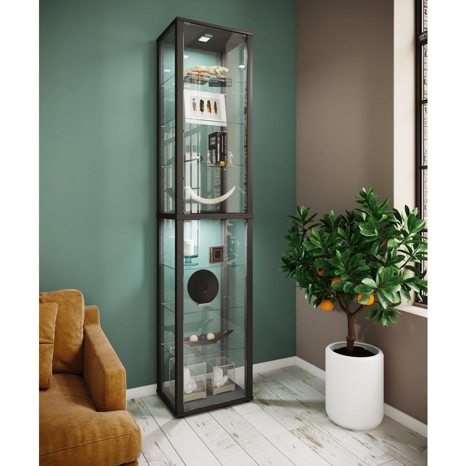 VCM Glasvitrine stehend | Vitrine Glas mit ESG-Sicherheitsglas | Maße ca. H. 227 x B. 50 x T. 38 cm | Standvitrine Glas | Modern und platzsparend | Glas  