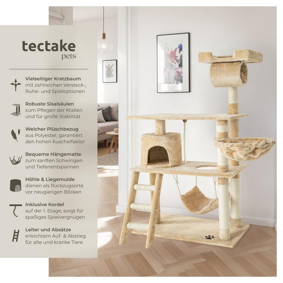 Tectake  Arbre à chat MARCEL 141 cm avec griffoir et plateforme d'escalade 
