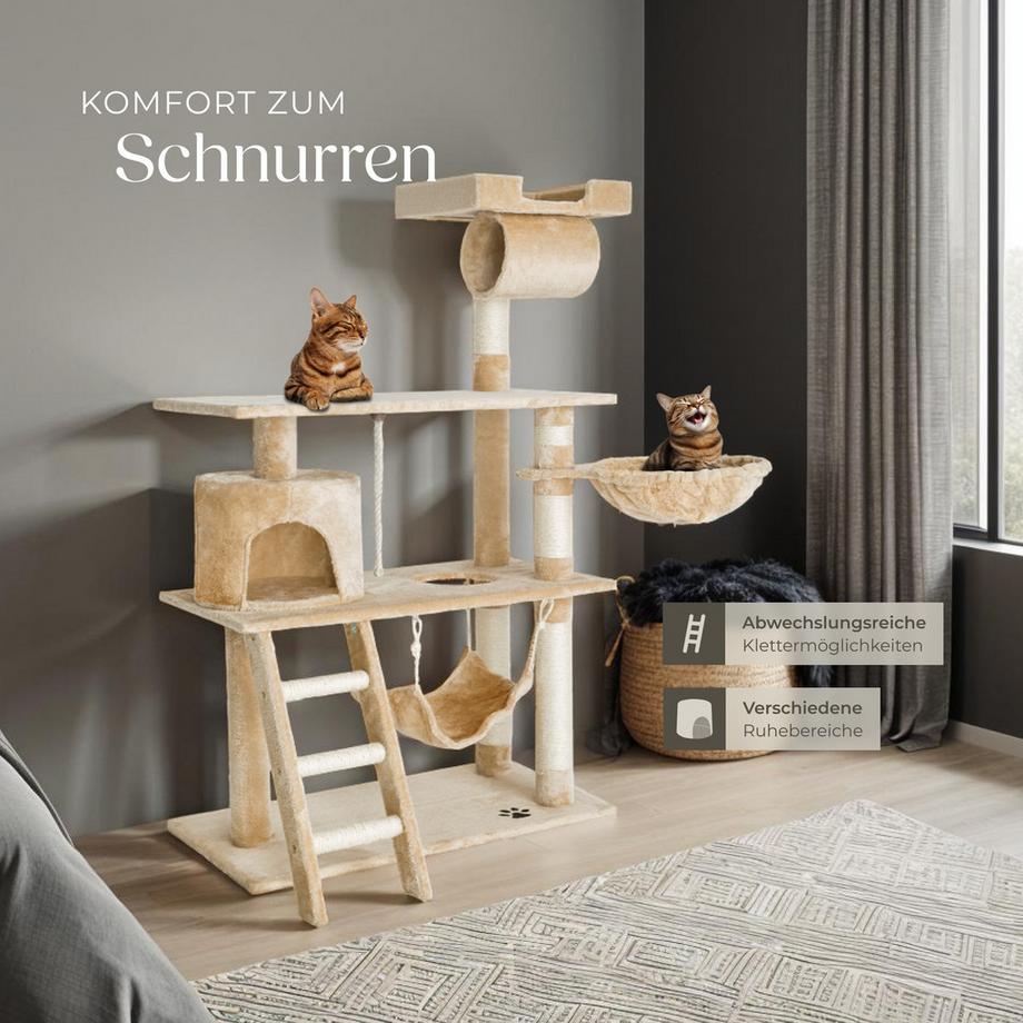 Tectake  Arbre à chat MARCEL 141 cm avec griffoir et plateforme d'escalade 