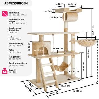 Tectake  Arbre à chat MARCEL 141 cm 