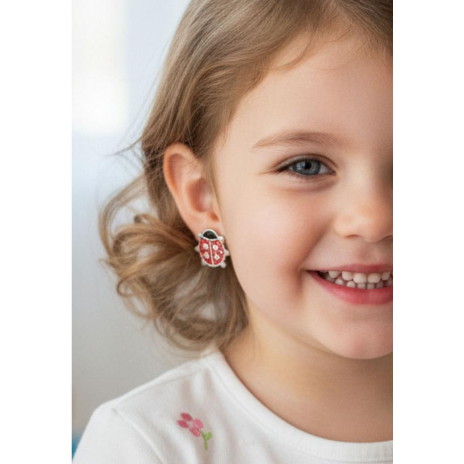 Maxte  Ohrstecker Marienkäfer aus Sterling  mit Kristall und Epoxidharz 