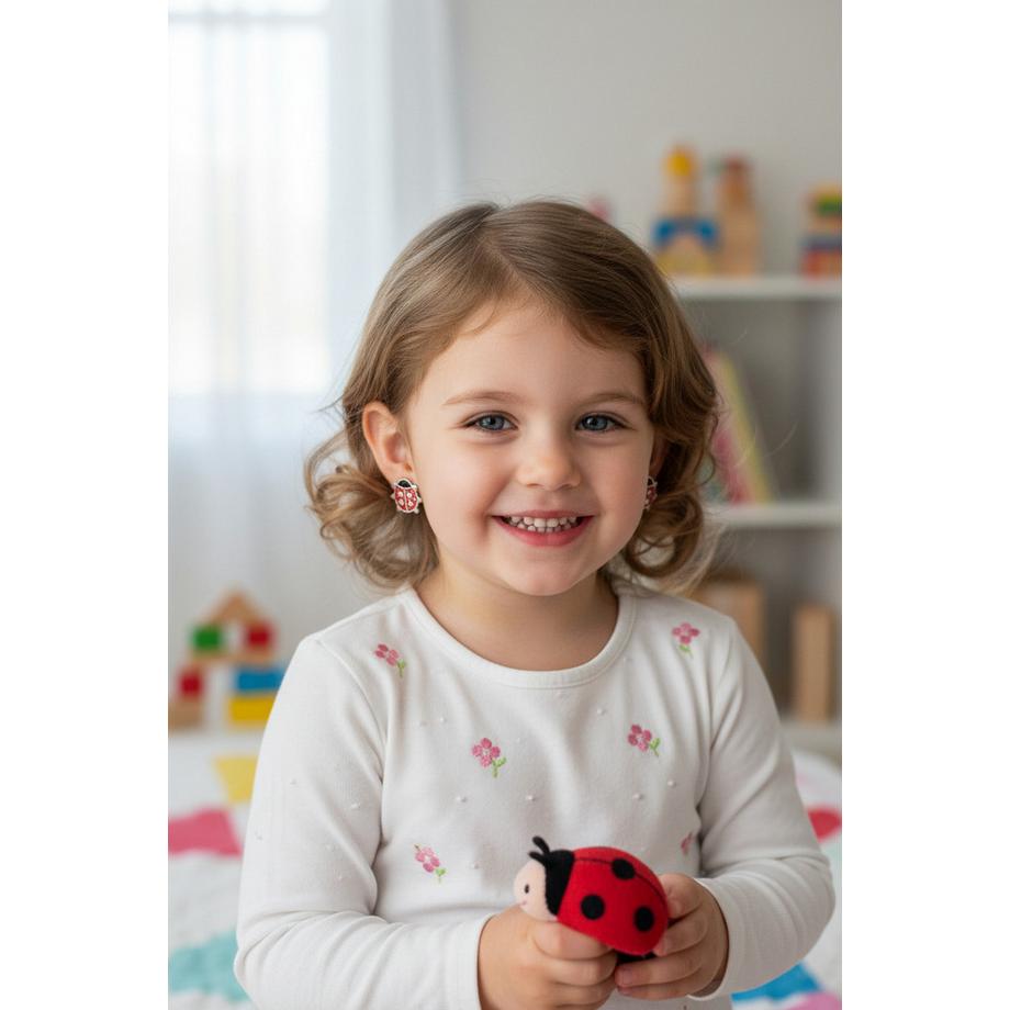 Maxte  Ohrstecker Marienkäfer aus Sterling  mit Kristall und Epoxidharz 