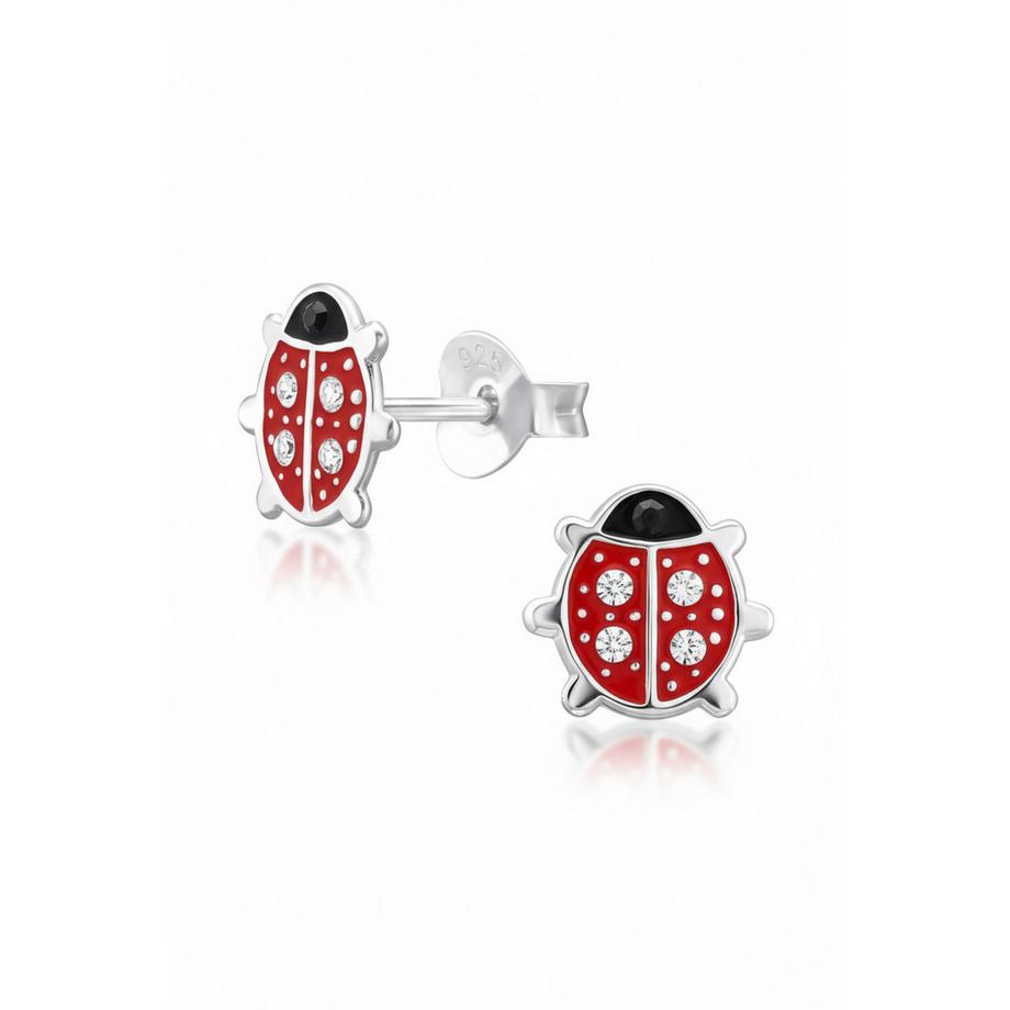 Ohrstecker Marienkäfer aus Sterling  mit Kristall und Epoxidharz