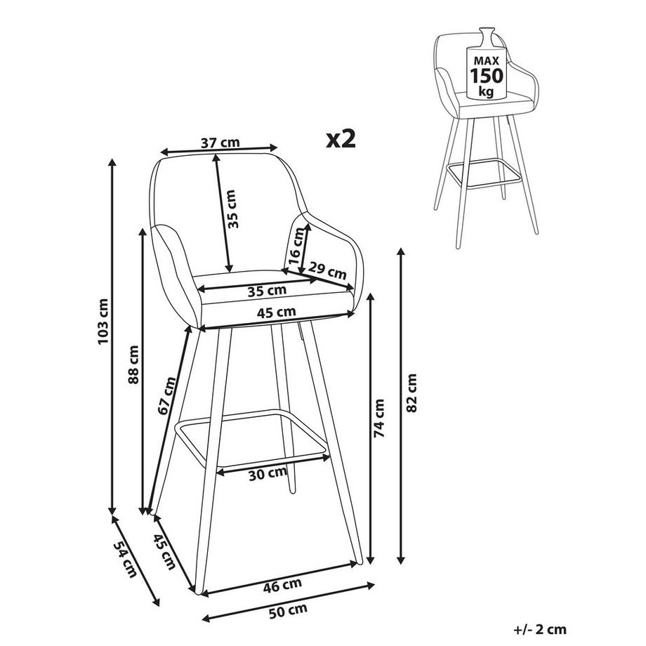 Beliani Set di 2 sedie alte en Tessuto Glamour DARIEN  