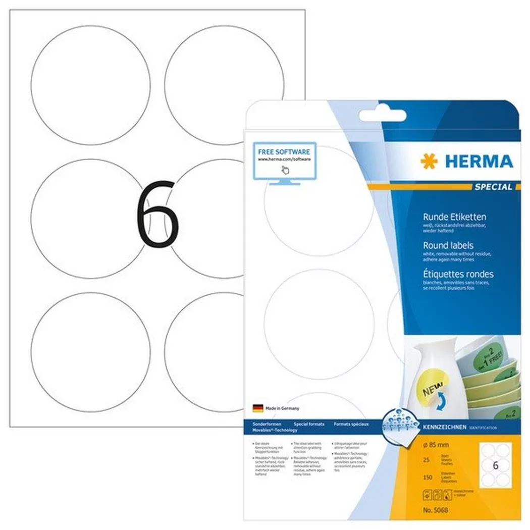 HERMA – Etiketten Special 85mm 5068 weiss 150 Stück, One Size