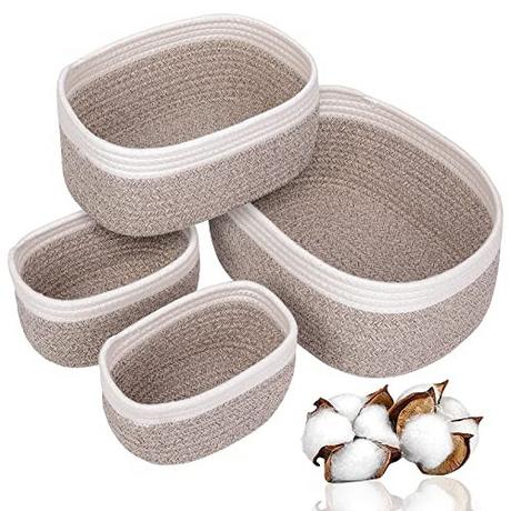 Alopini Lot de 4 paniers de rangement en corde de coton tissée, panier de rangement pour table à langer  