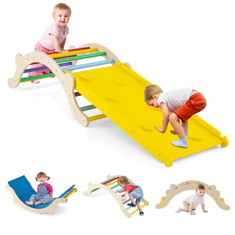 Northio  Ensemble échelle d'escalade pour enfants 3 en 1 avec rampe réversible et coussin pour grimper et glisser, coloré, capacité de charge de 60 kg 