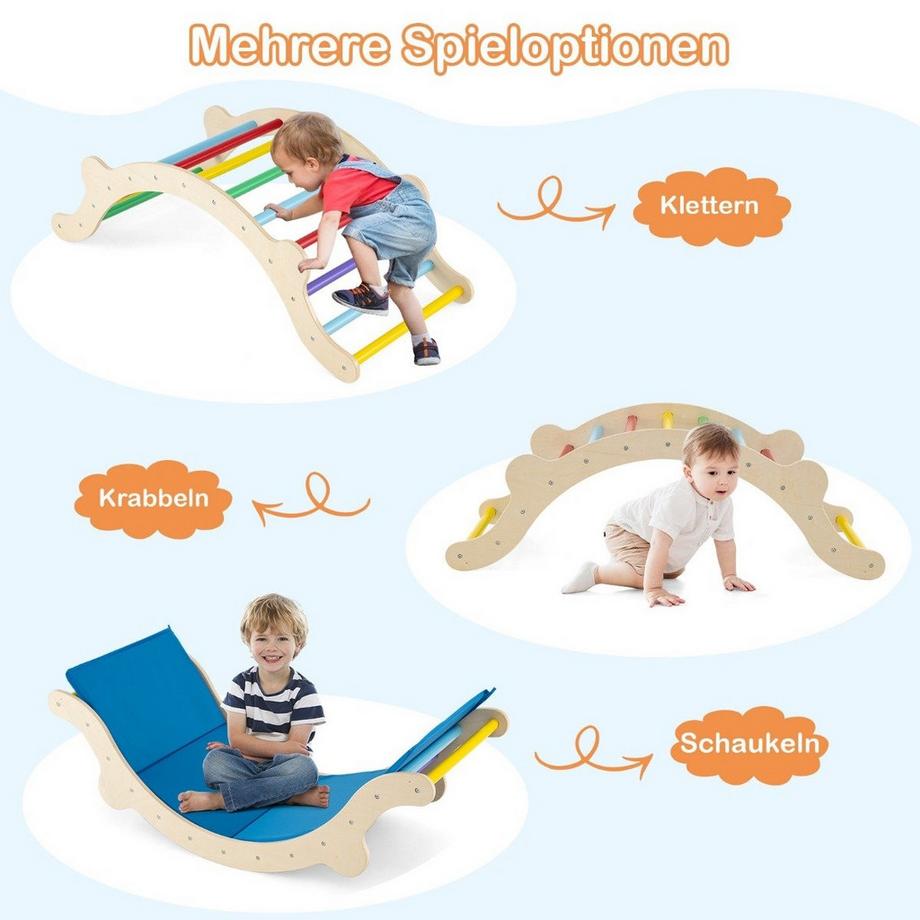Northio  Ensemble échelle d'escalade pour enfants 3 en 1 avec rampe réversible et coussin pour grimper et glisser, coloré, capacité de charge de 60 kg 