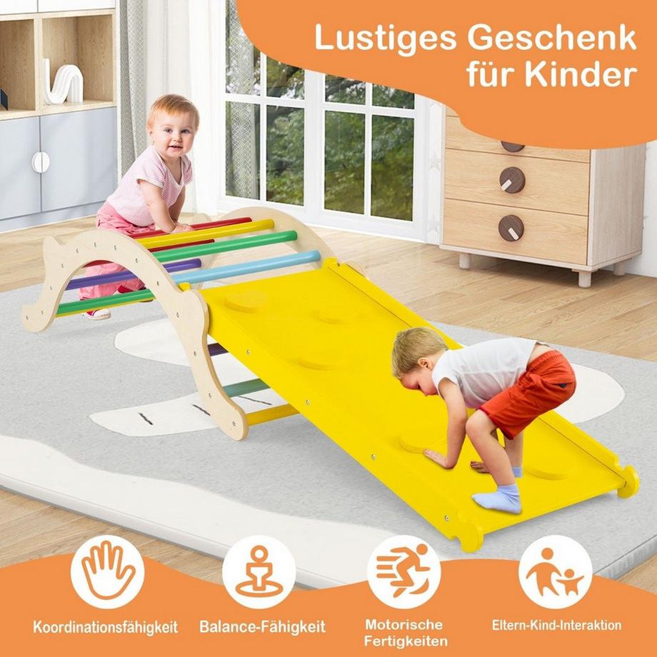 Northio  Ensemble échelle d'escalade pour enfants 3 en 1 avec rampe réversible et coussin pour grimper et glisser, coloré, capacité de charge de 60 kg 