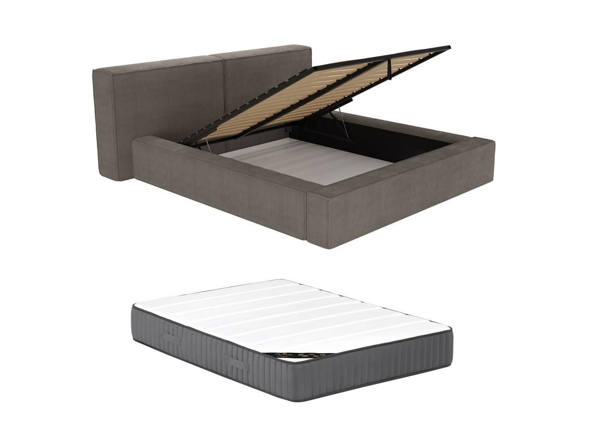 PASCAL MORABITO Lit coffre 140 x 190 cm - Velours côtelé - Taupe + Matelas - TIMANO de Pascal Morabito  