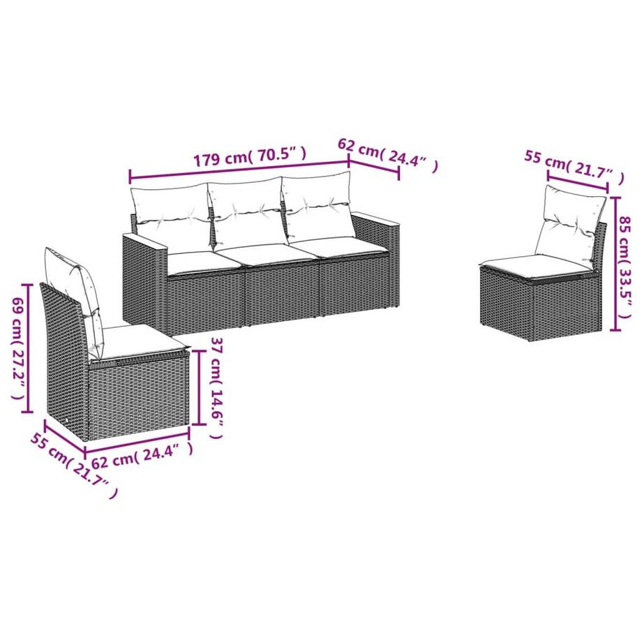 VidaXL set divano da giardino Polirattan  