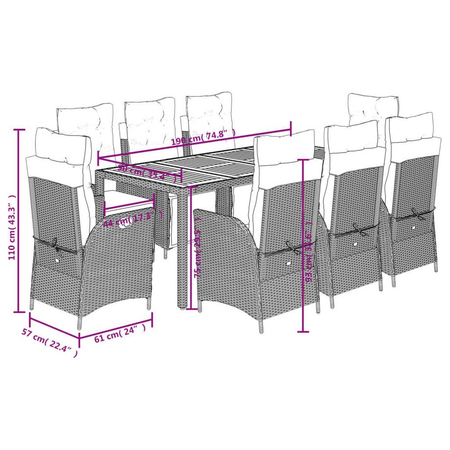 VidaXL Ensemble de salle à manger de jardin rotin synthétique  