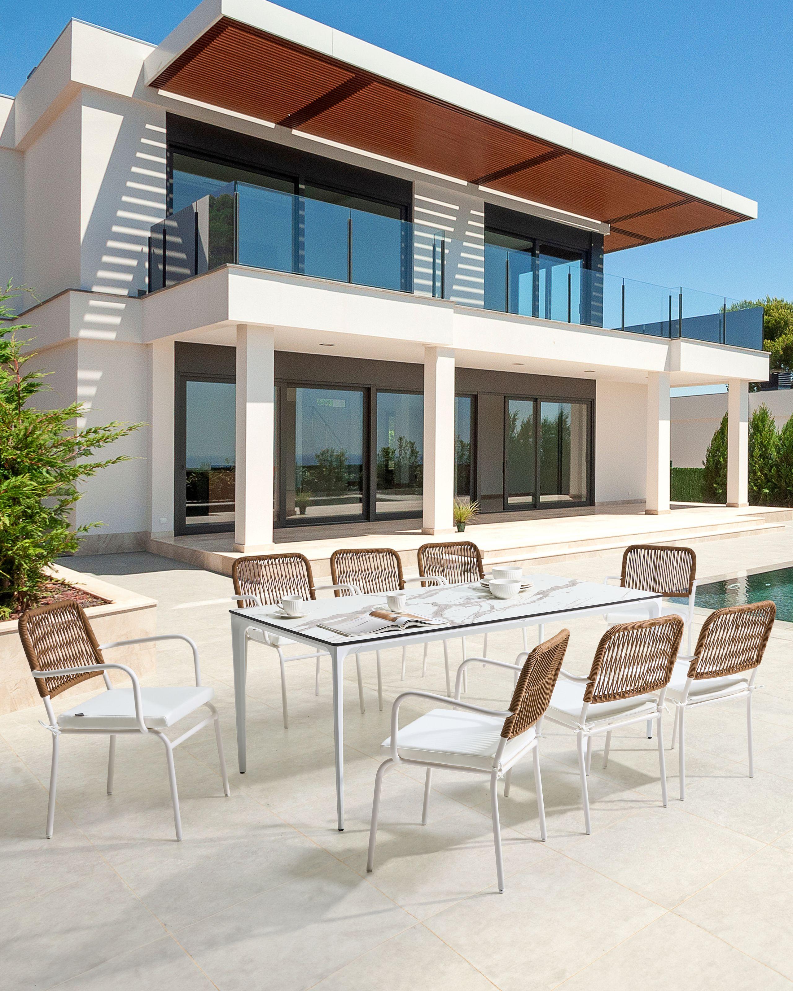 Beliani Set di 8 sedie da giardino con cuscini en Alluminio Moderno TACENO  