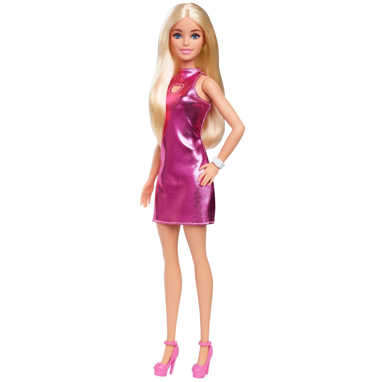 Barbie  Fashionistas Puppemit blondem Haar, rosa Metallic-Minikleid (Nr.230) 