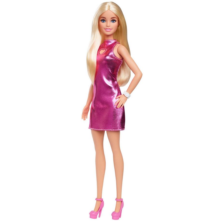 Barbie  Fashionistas Puppemit blondem Haar, rosa Metallic-Minikleid (Nr.230) 