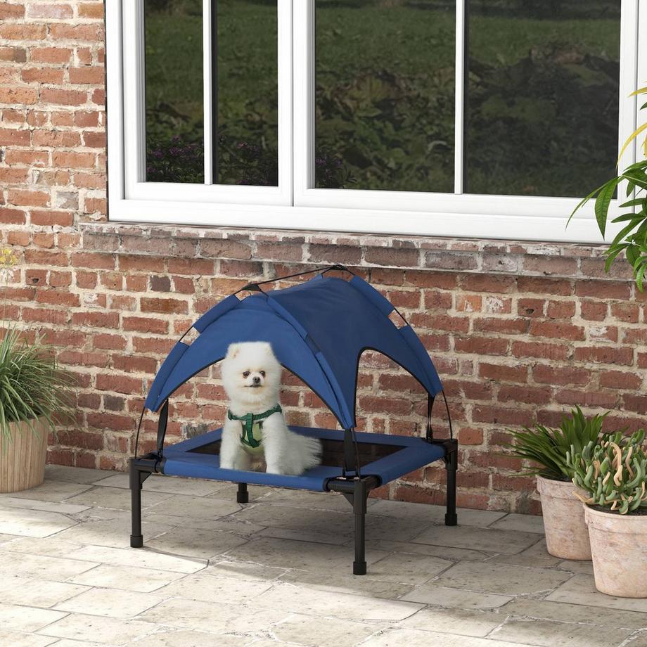 Northio  Erhöhtes Hundebett mit Baldachin, Haustierbett, Outdoor Hundeliege mit Dach, Atmungsaktiv, für kleine und mittelgroße Hunde Dunkelblau Oxford 76 x 61 x 69,5 cm 