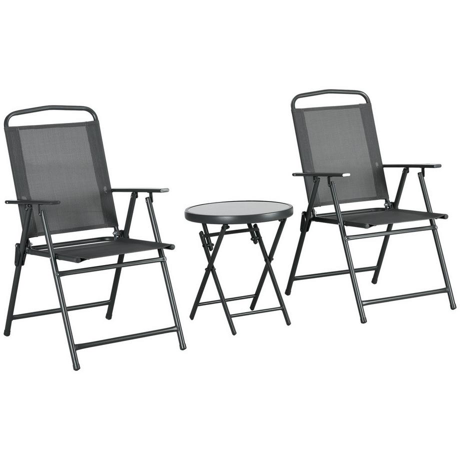 Northio  Ensemble de bistro 3 pièces en métal, ensemble de meubles de jardin résistant aux intempéries avec table pliante en verre, chaises de jardin, ensemble de meubles de balcon d'extérieur, groupe de sièges, ensemble de balcon, ensemble de jardin, gris foncé A 