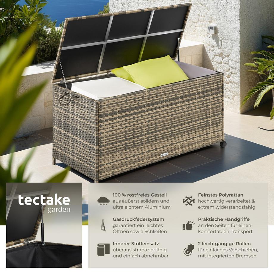 Tectake Box contenitore Kuusamo  297 l, con struttura in alluminio e intreccio in rattan  
