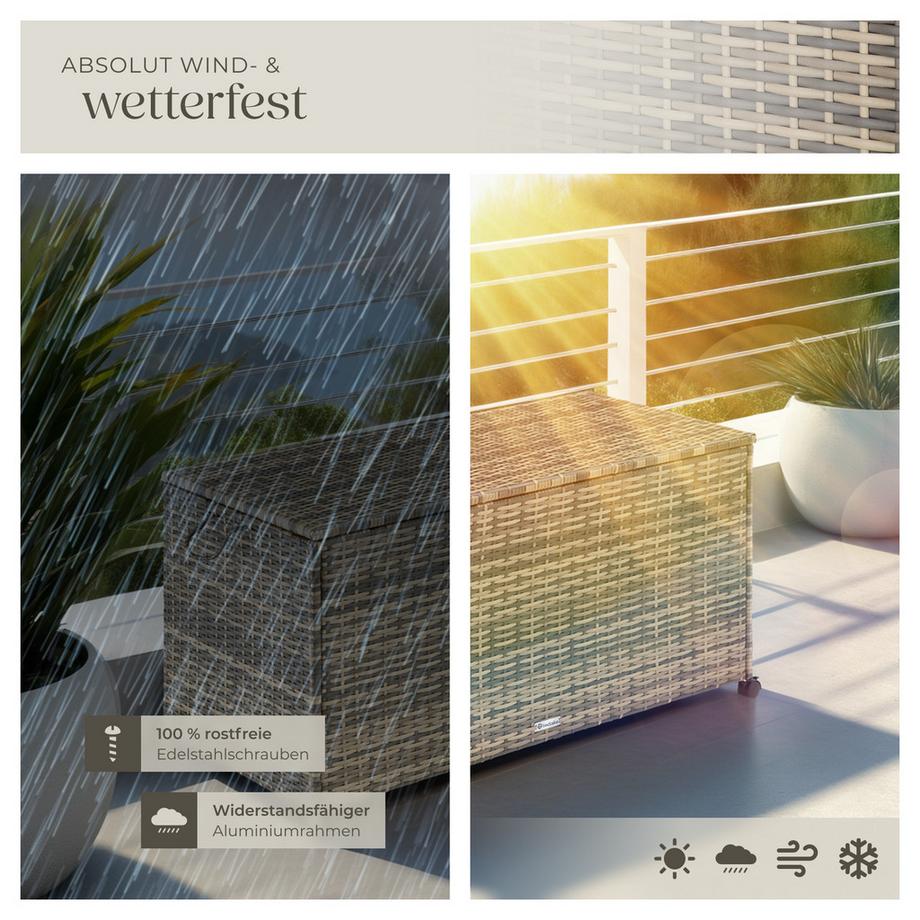 Tectake Box contenitore Kuusamo  297 l, con struttura in alluminio e intreccio in rattan  