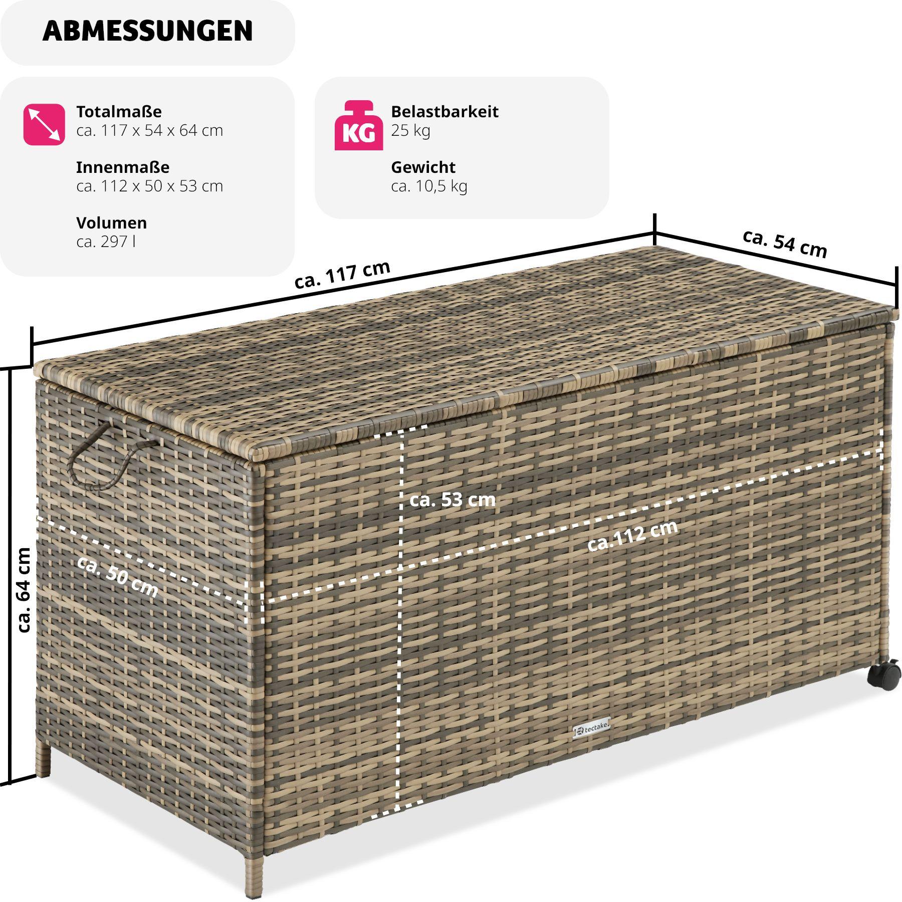 Tectake Box contenitore con telaio in alluminio e rotelle 297 L, 117 x 54 x 64 cm  