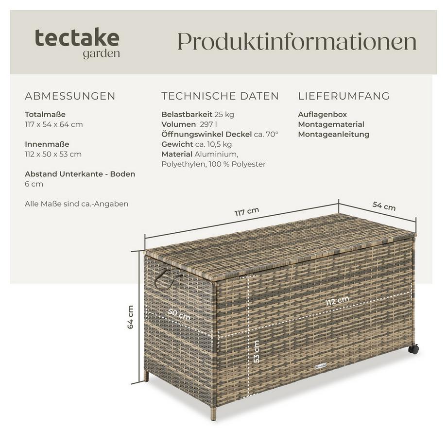 Tectake Box contenitore Kuusamo  297 l, con struttura in alluminio e intreccio in rattan  