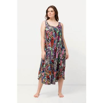 Robe midi à mélange d'imprimés et col rond, sans manches