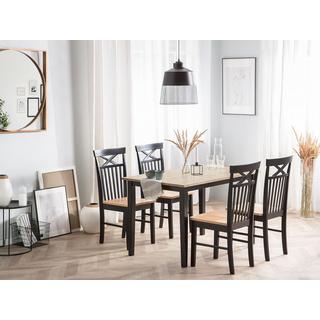 Beliani Esszimmer Set aus Gummibaumholz Landhausstil HOUSTON  
