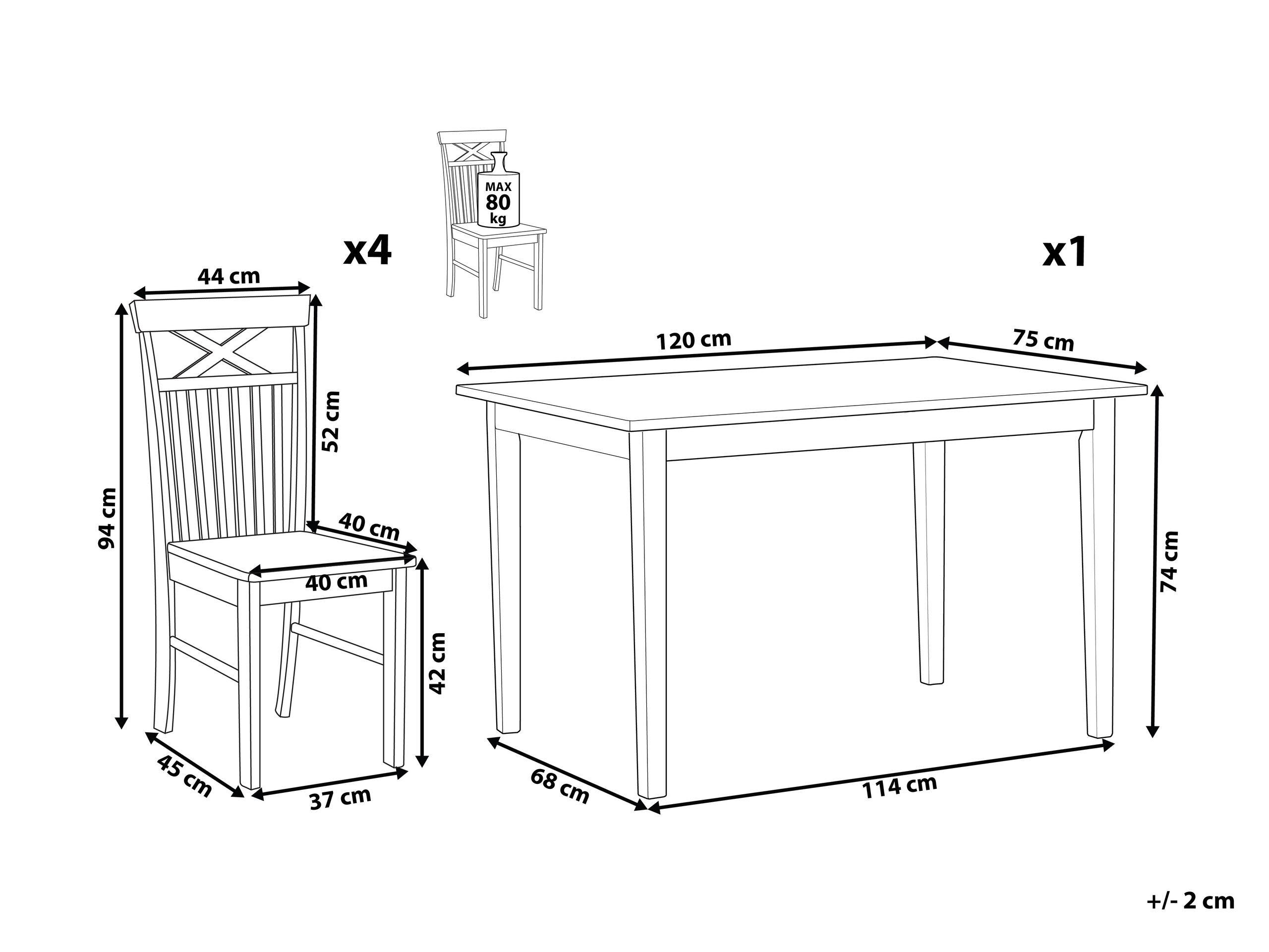 Beliani Esszimmer Set aus Gummibaumholz Landhausstil HOUSTON  