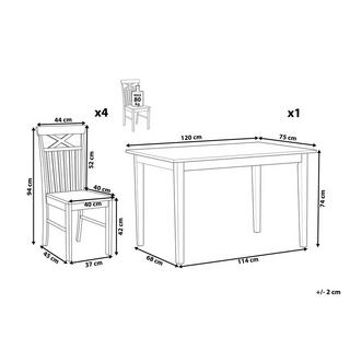 Beliani Essgruppe für 4 Personen aus Gummibaumholz Landhausstil HOUSTON  