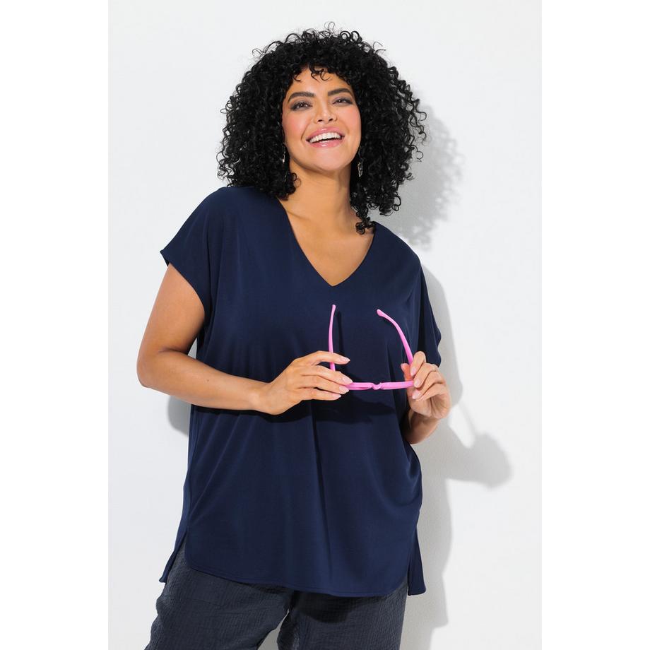 Ulla Popken Oversized V-Ausschnitt Halbarm Sweatshirt  