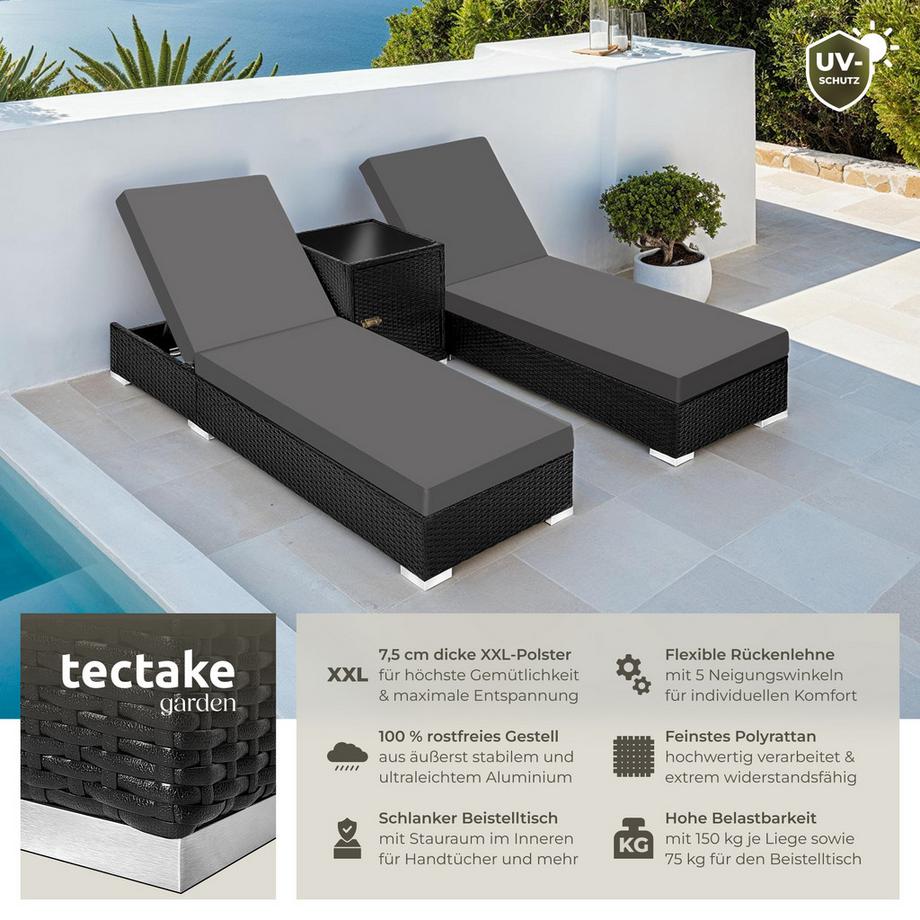 Tectake Lot de 2 chaises longues en rotin et aluminium Nautica résistant aux intempéries et aux UV  