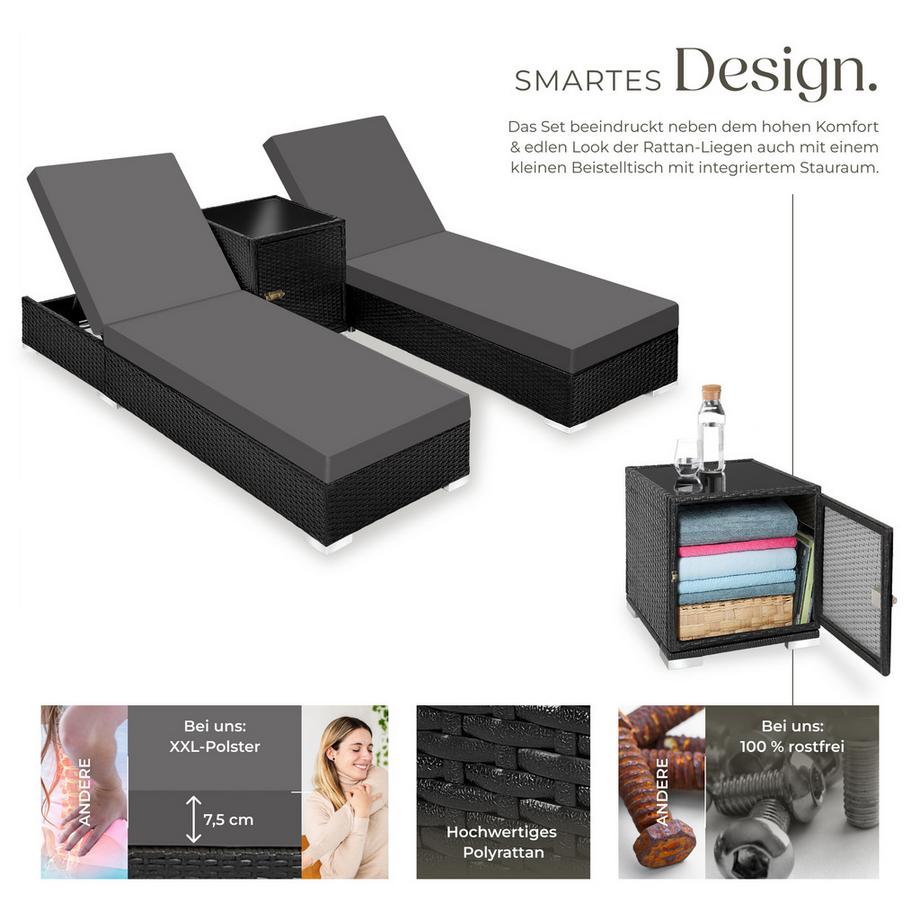 Tectake Lot de 2 chaises longues en rotin et aluminium Nautica résistant aux intempéries et aux UV  