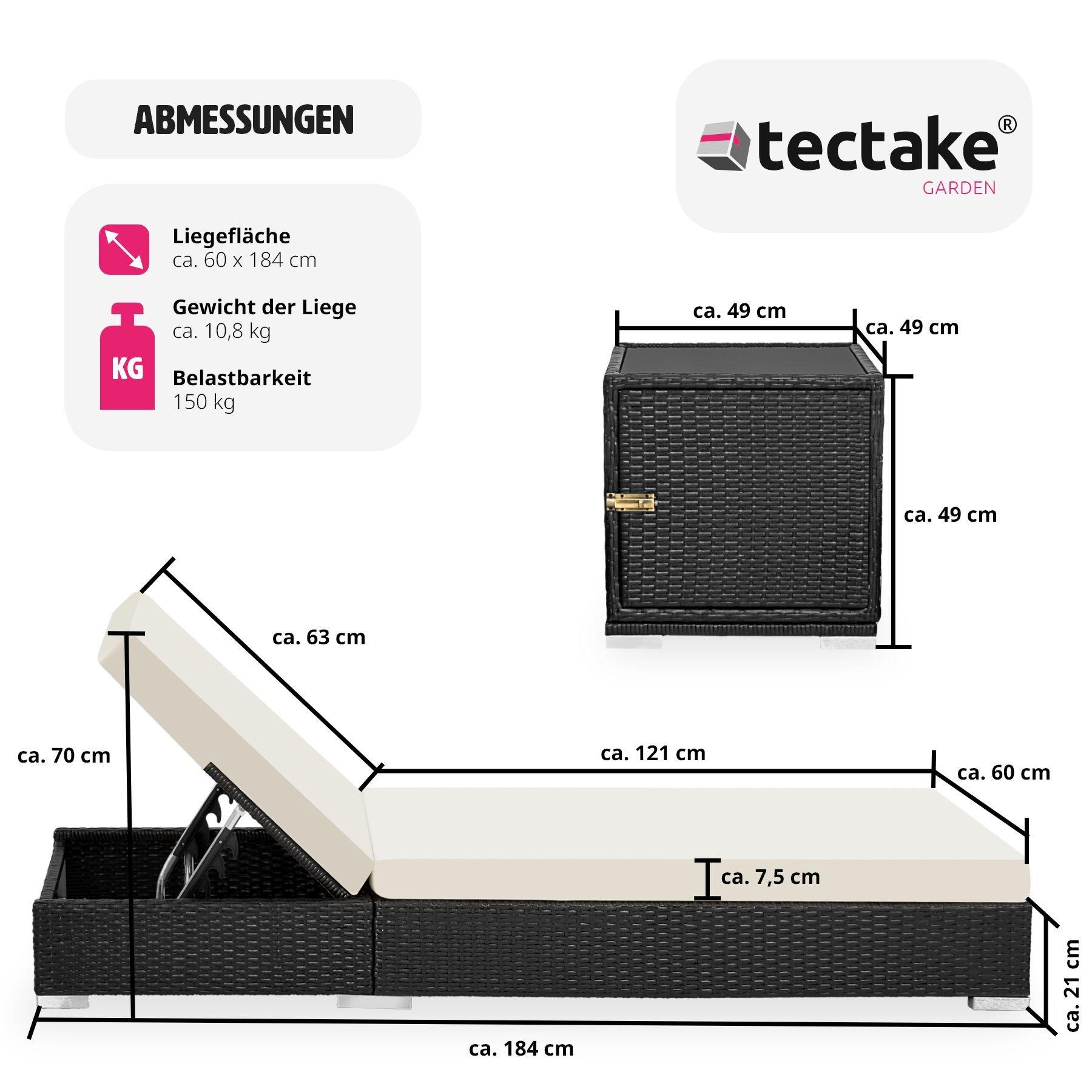 Tectake Lot de 2 bains de soleil en rotin avec structure en aluminium, table et housses de protection  