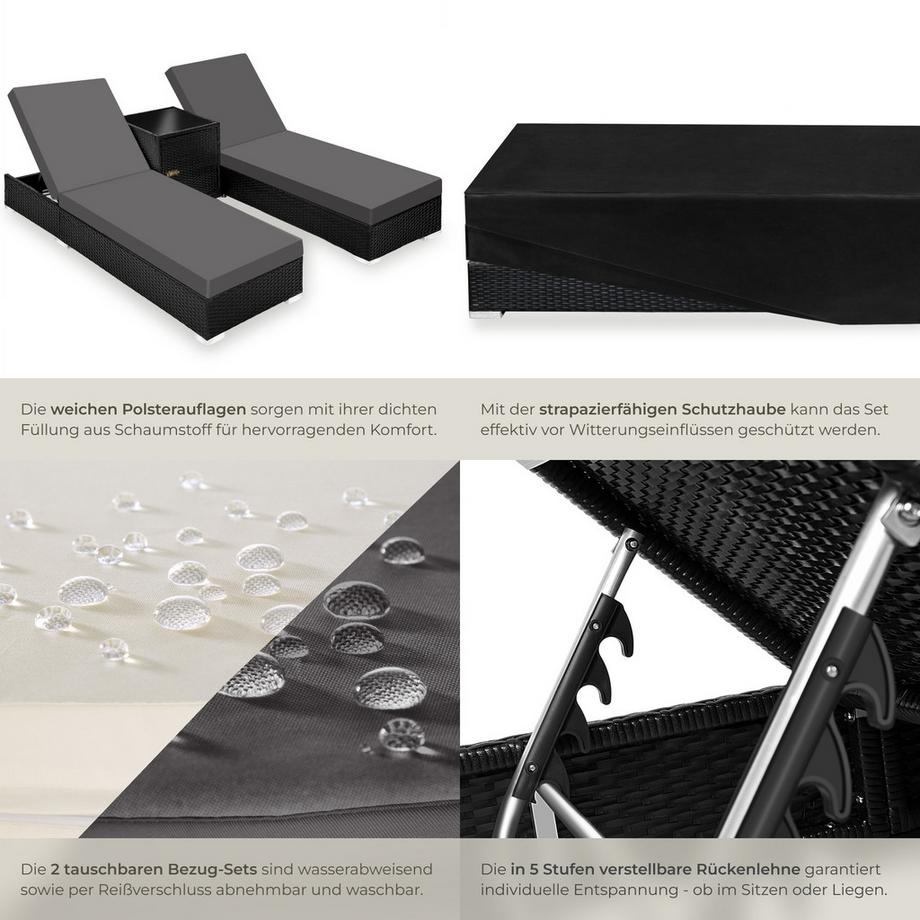 Tectake Lot de 2 chaises longues en rotin et aluminium Nautica résistant aux intempéries et aux UV  