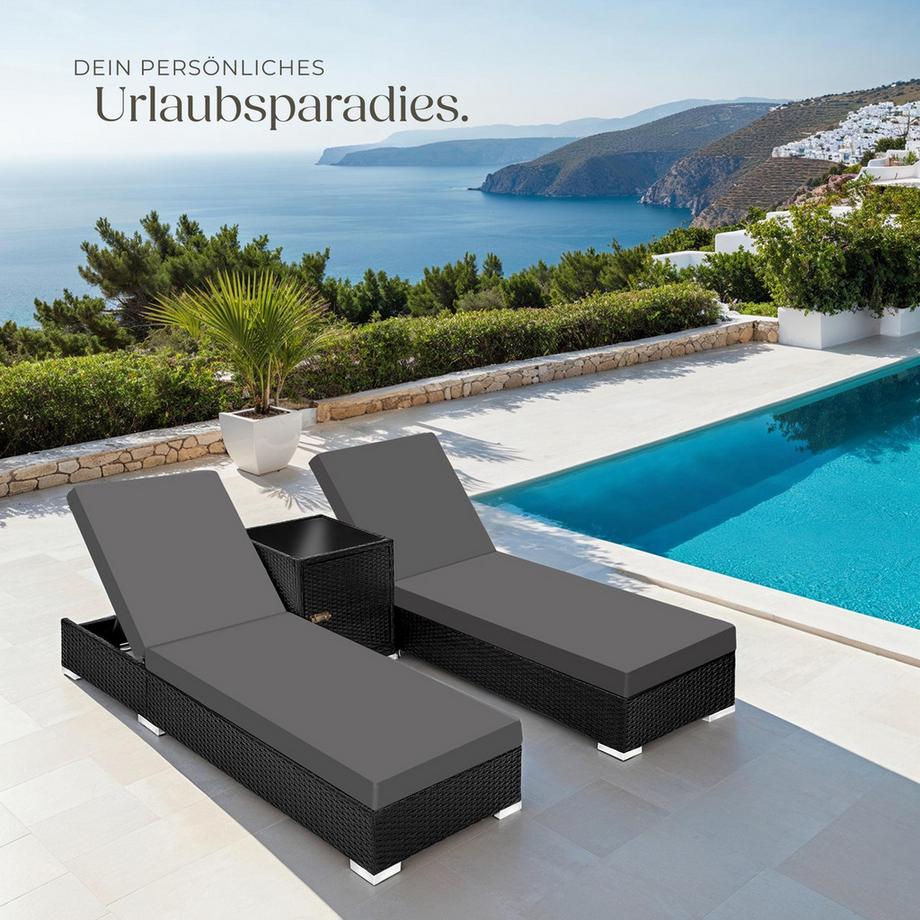 Tectake Lot de 2 chaises longues en rotin et aluminium Nautica résistant aux intempéries et aux UV  