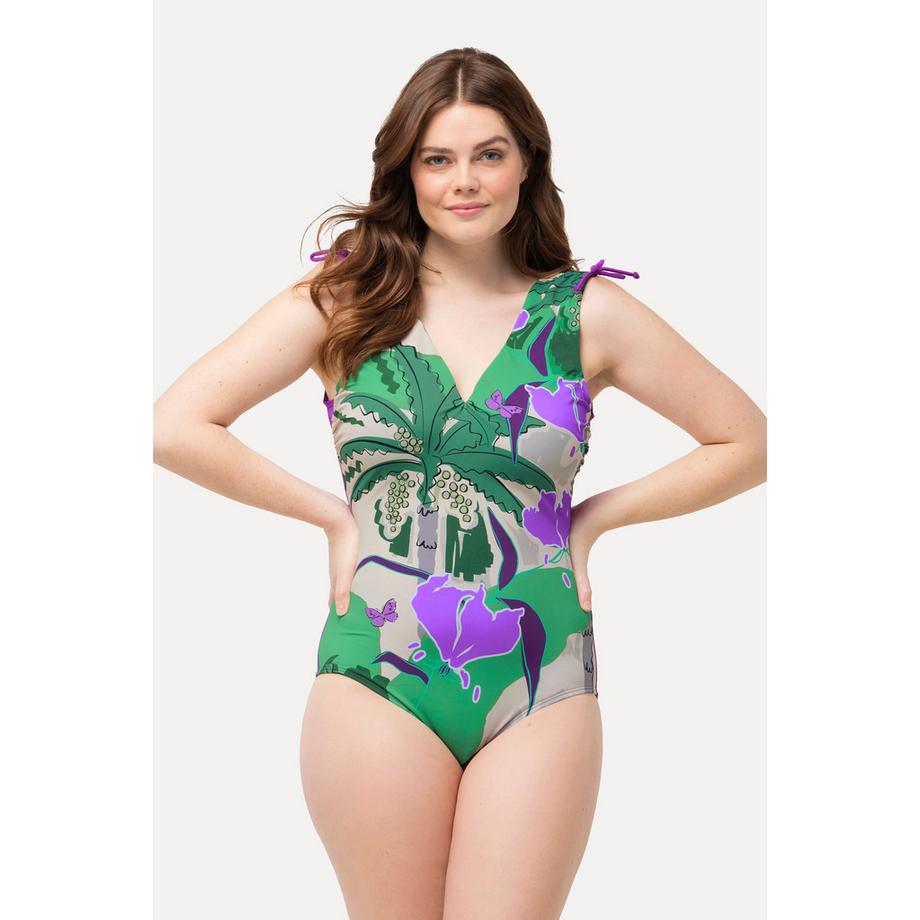 Ulla Popken Costume da bagno Stampa Palme Coppe Morbide Spalline Arricciate  