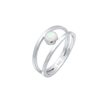 Ring Bandring Zweireihig Synthetischer Opal