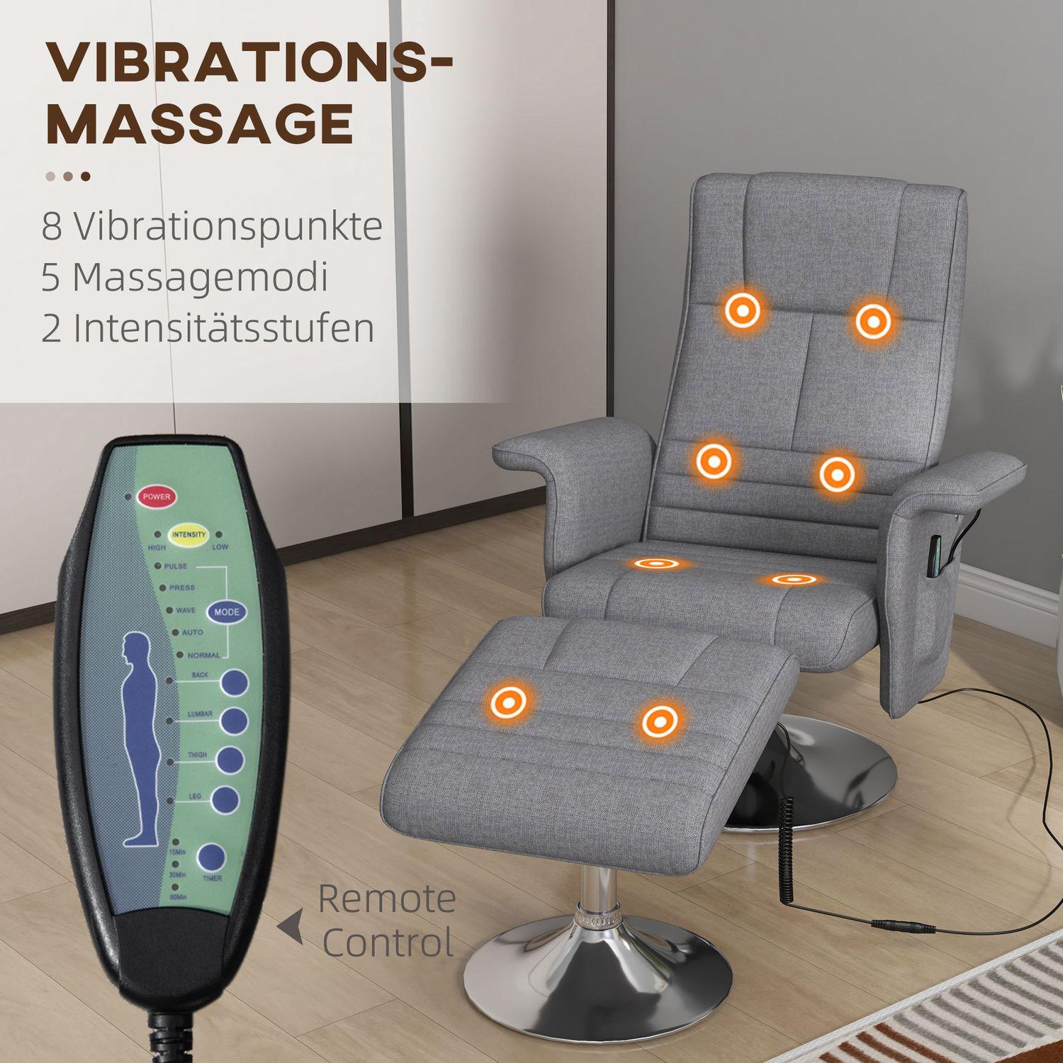 HOMCOM Fauteuil Tv Repose-Pieds Fauteuil De Relaxation Électrique Fonction Inclinable Vibration Massage Télécommande Aspect Lin Gris Foncé  