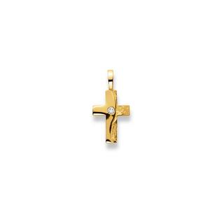 MUAU Schmuck  Anhänger Kreuz Gelbgold 750 Diamant 0.025ct. 22x11mm 