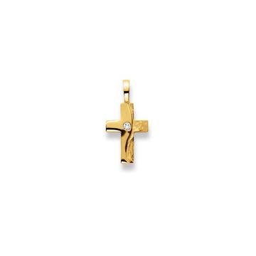 Pendentif croix or jaune 750 diamant 0.025ct. 22x11mm