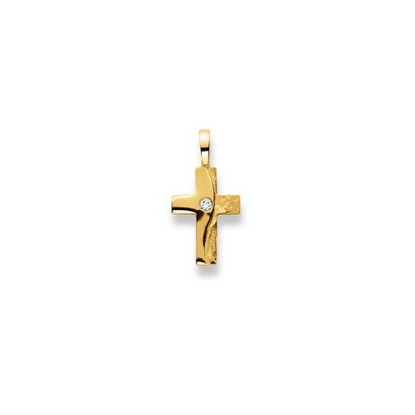 MUAU Schmuck  Anhänger Kreuz Gelbgold 750 Diamant 0.025ct. 22x11mm 