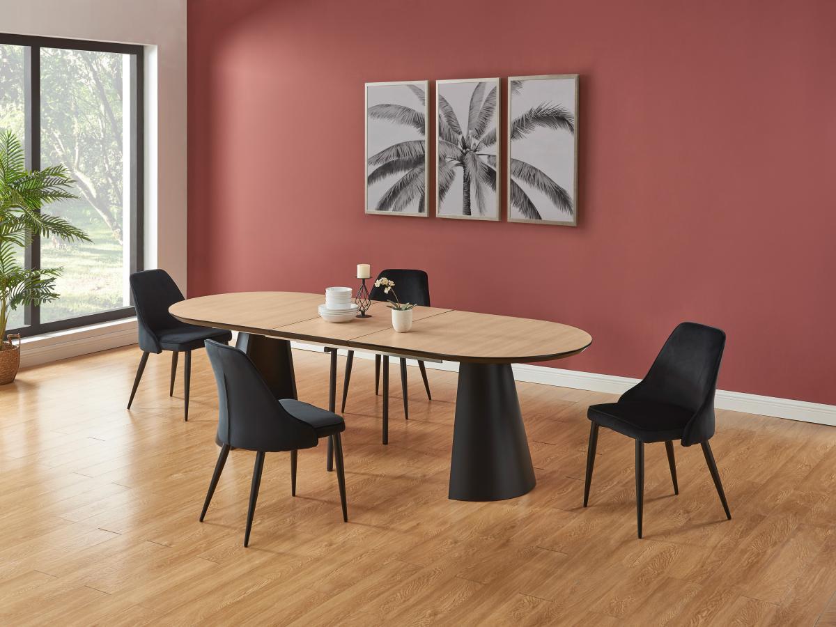 Vente-unique Table à manger extensible 8 à 14 couverts en MDF et métal - Naturel clair et Noir - FELANIO  