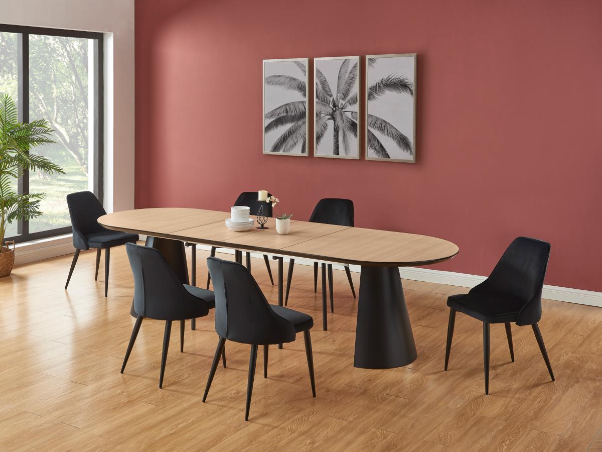 Vente-unique Table à manger extensible 8 à 14 couverts en MDF et métal - Naturel clair et Noir - FELANIO  