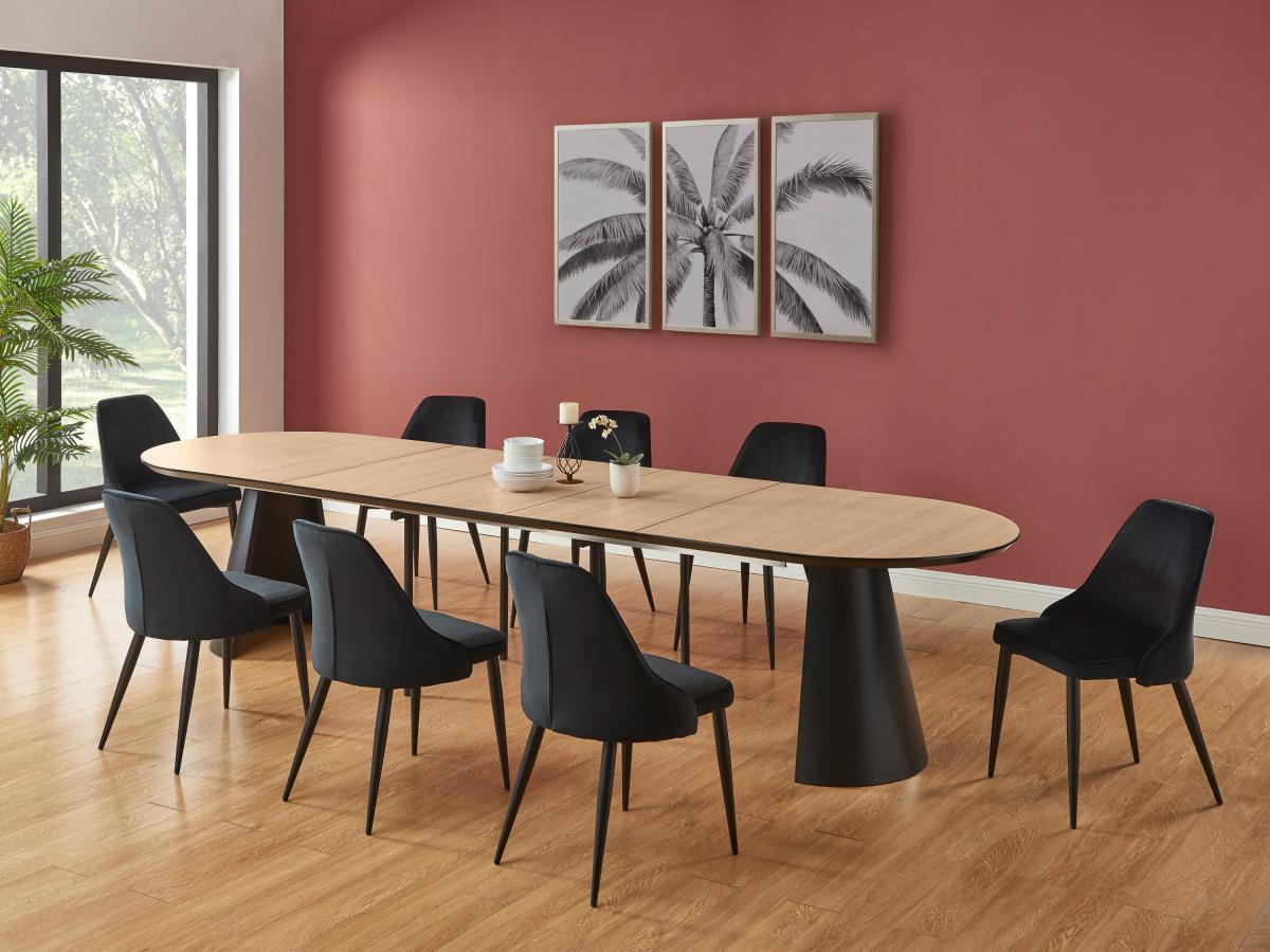 Vente-unique Table à manger extensible 8 à 14 couverts en MDF et métal - Naturel clair et Noir - FELANIO  