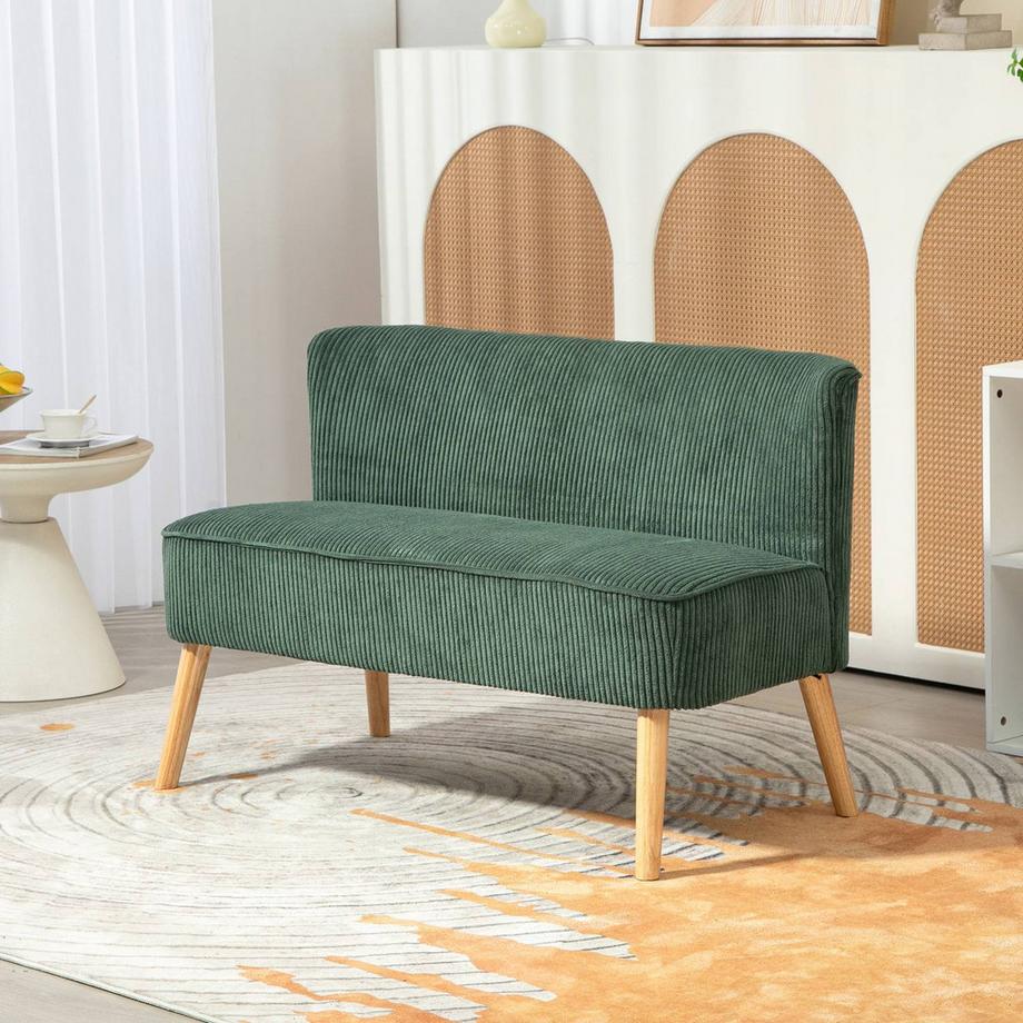 Northio 2 Sitzer Sofa, Couch mit Kordoptik, Holzbeine, Gepolsterter Polstersofa, Doppelsofa für Wohnzimmer, Schlafzimmer, 117 x 56.5 x 77 cm, Grün |  