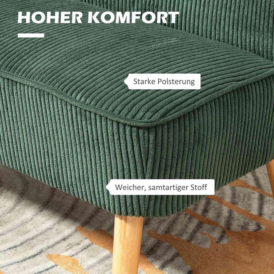 Northio 2 Sitzer Sofa, Couch mit Kordoptik, Holzbeine, Gepolsterter Polstersofa, Doppelsofa für Wohnzimmer, Schlafzimmer, 117 x 56.5 x 77 cm, Grün |  