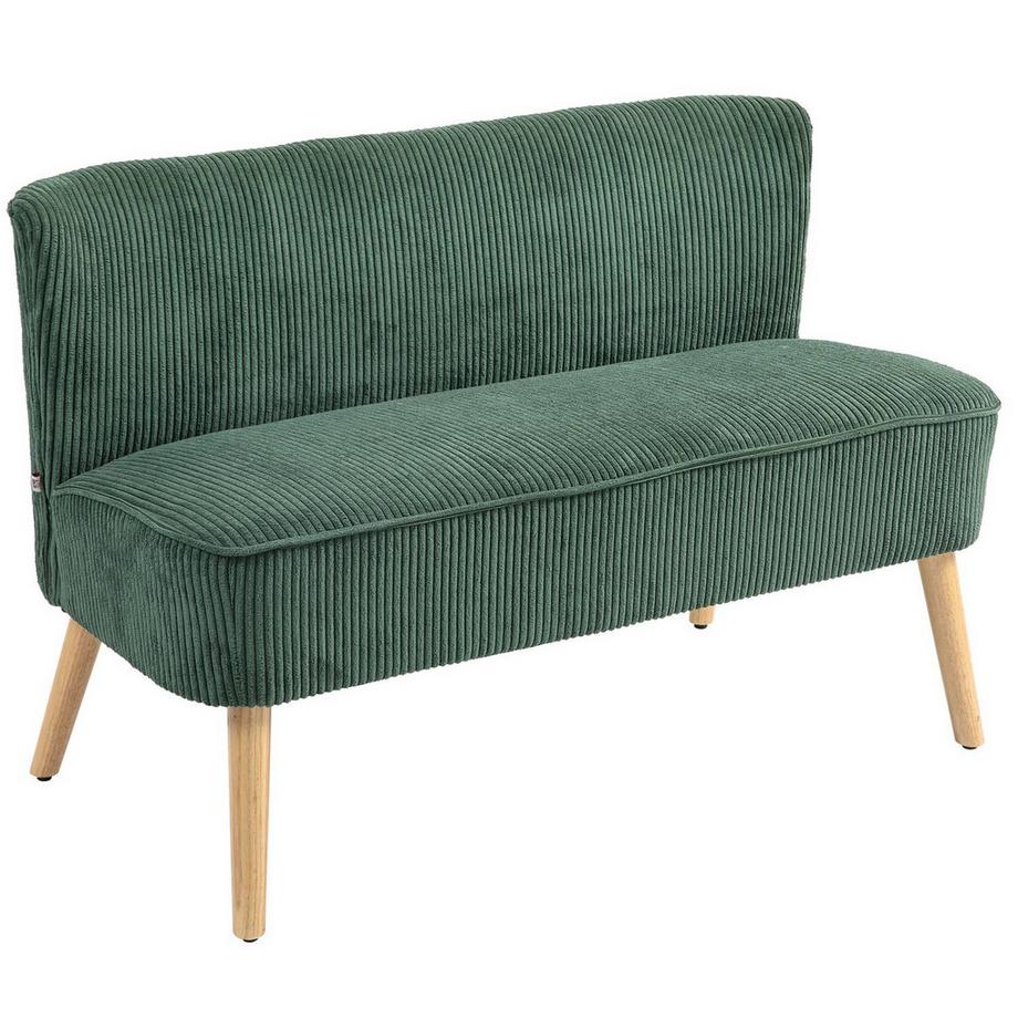 Canapé 2 places, canapé aspect velours côtelé, pieds en bois, canapé rembourré, canapé double pour salon, chambre à coucher, 117 x 56,5 x 77 cm, vert |